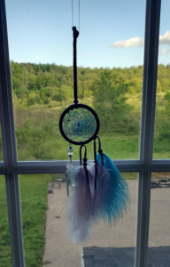 Lisa’s dreamcatcher hangs in the quiet healing room at Malley Farm.